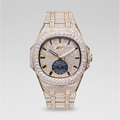 39MM Visionary Moissanite Fully Iced Case & Steel Band Watch - Yellow Gold
