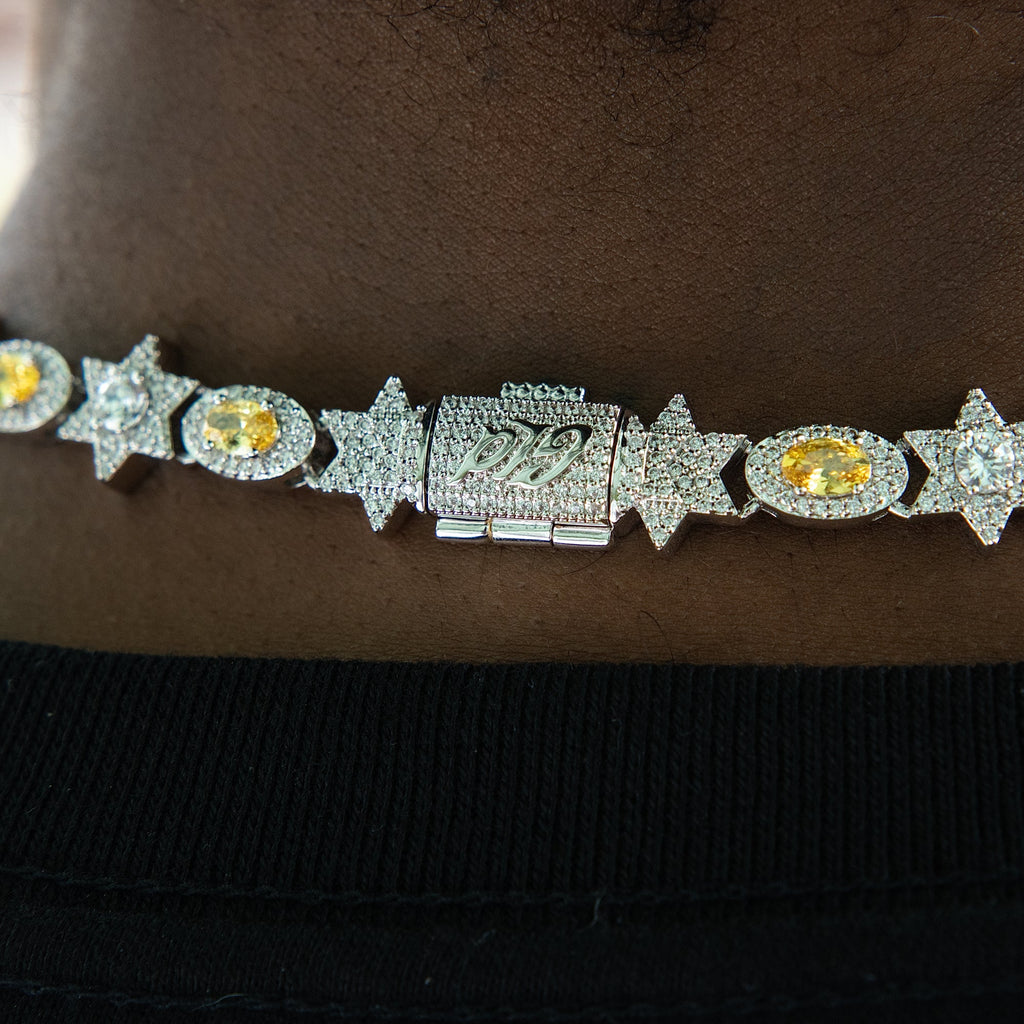 Iced Canary Star Oval Chain in White Gold - 12MM