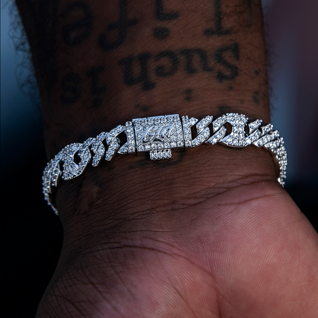 9MM Iced Puffed Mariner Cuban Bracelet - White Gold