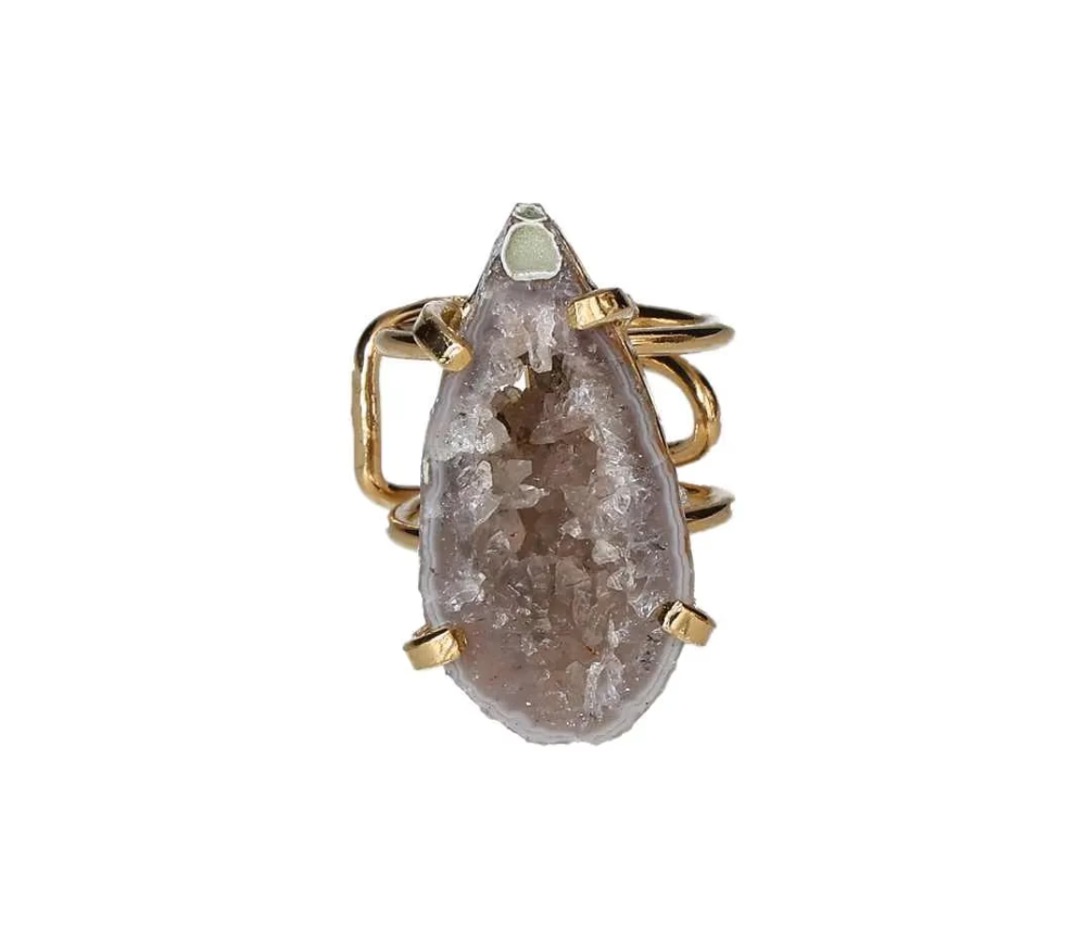 Agate Geode Arc And Wire Ring Gold 613248