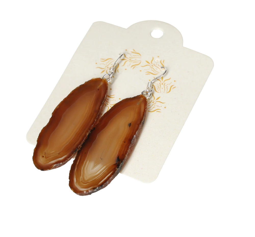 Agate Slice Hook Earrings Silver 631495 P30