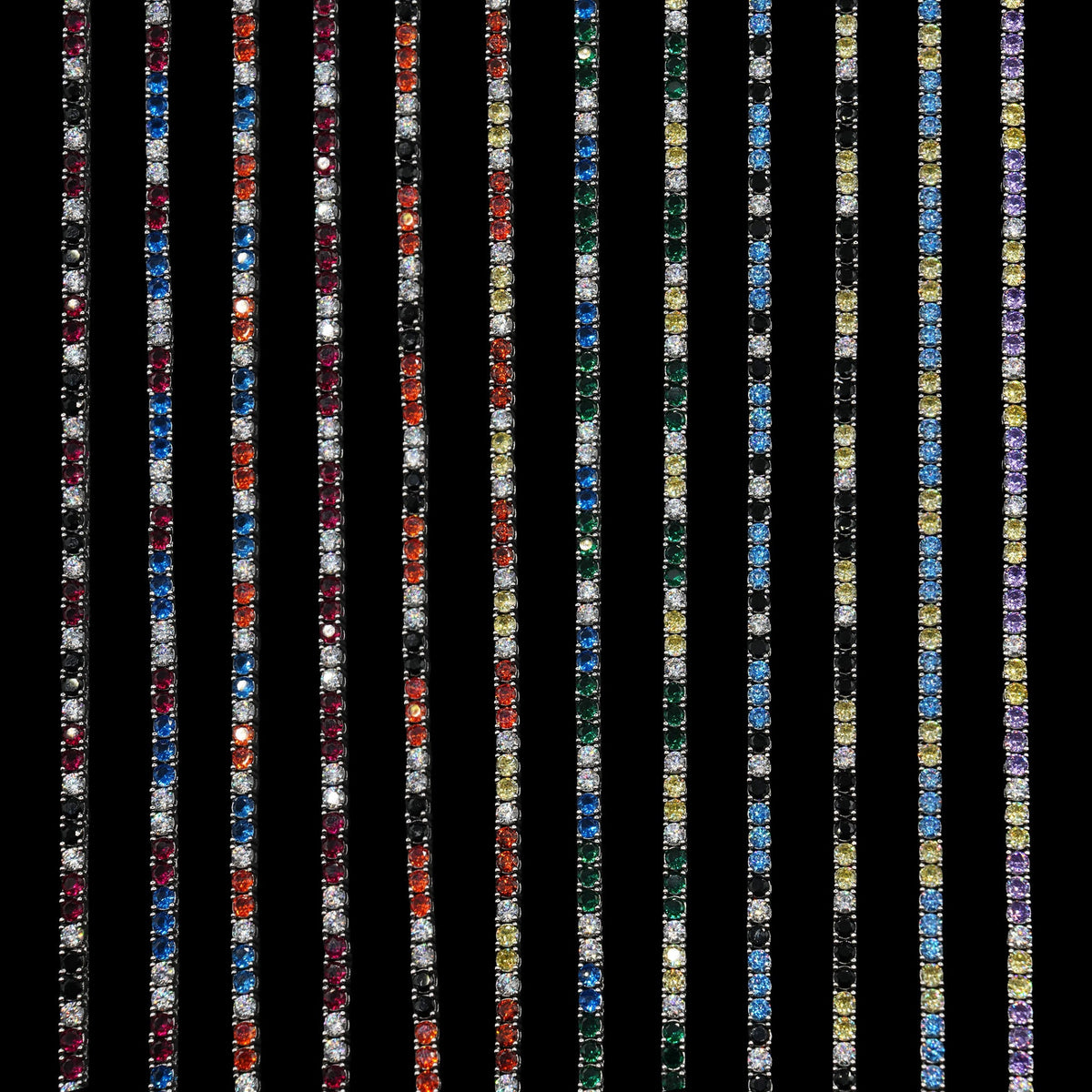 3MM Diamond Colored Tennis Chains in White Gold- All Colors