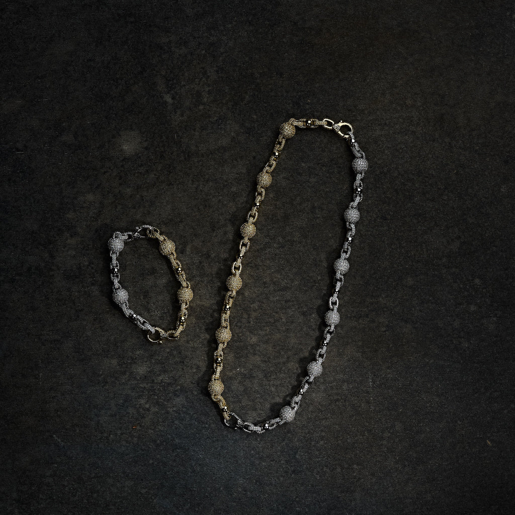 GLD X Bloody Osiris Dual Finish Lab Diamond Ball Chain Bracelet in White and Yellow Solid Gold