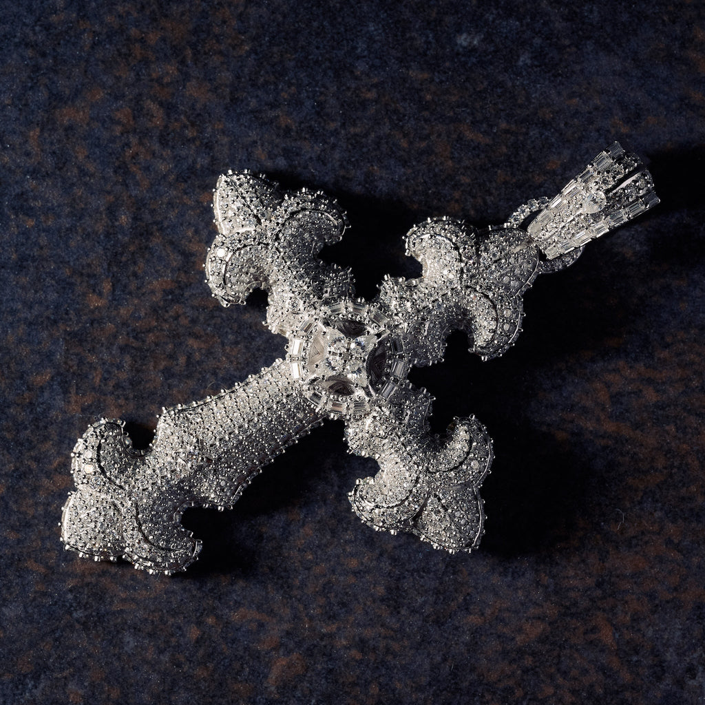 GLD X Bloody Osiris Lab Diamond Large Cross Pendant in Solid White Gold