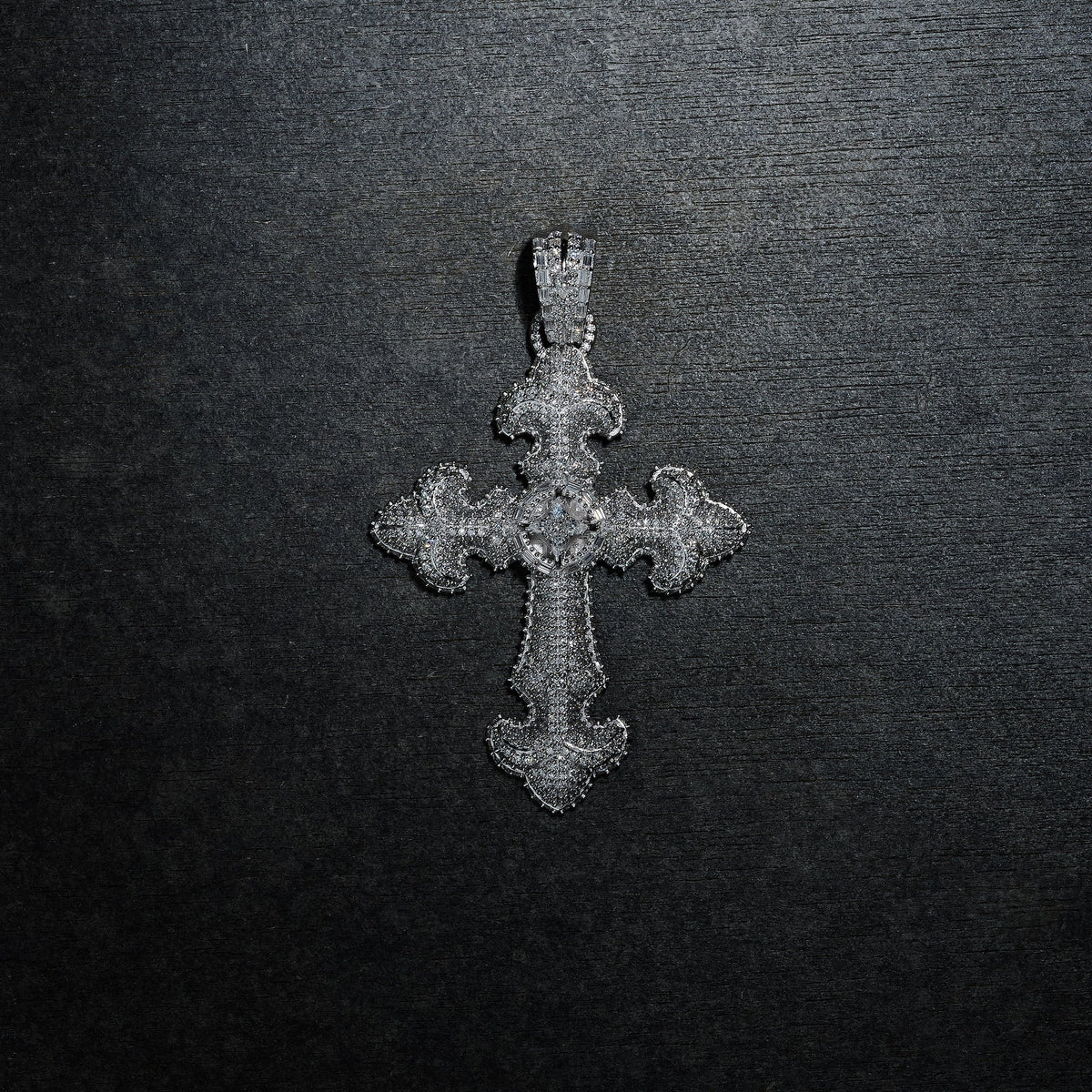 GLD X Bloody Osiris Iced Moissanite Large Cross Pendant in White Gold Vermeil