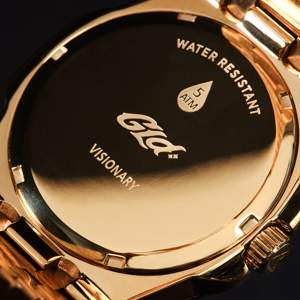 39MM Visionary Iced Emerald Stone Band Watch - Yellow Gold