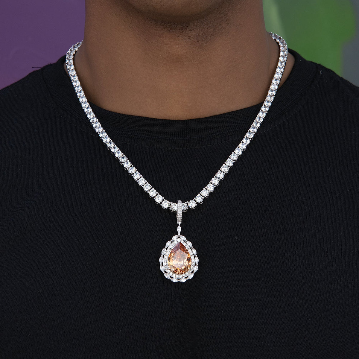 Iced Teardrop Rock Pendant in White Gold