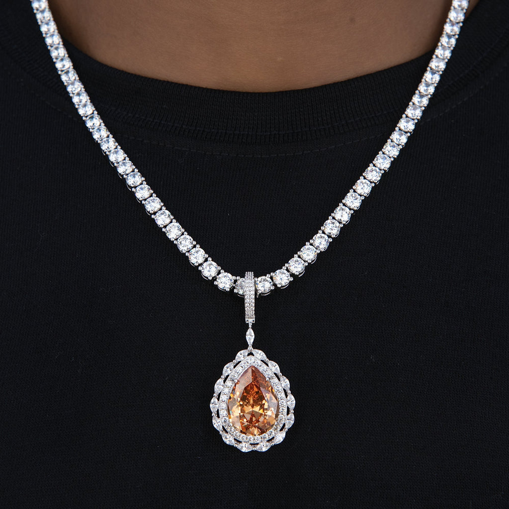 Iced Teardrop Rock Pendant in White Gold