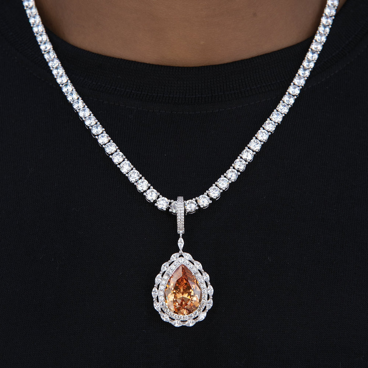 Iced Teardrop Rock Pendant in White Gold