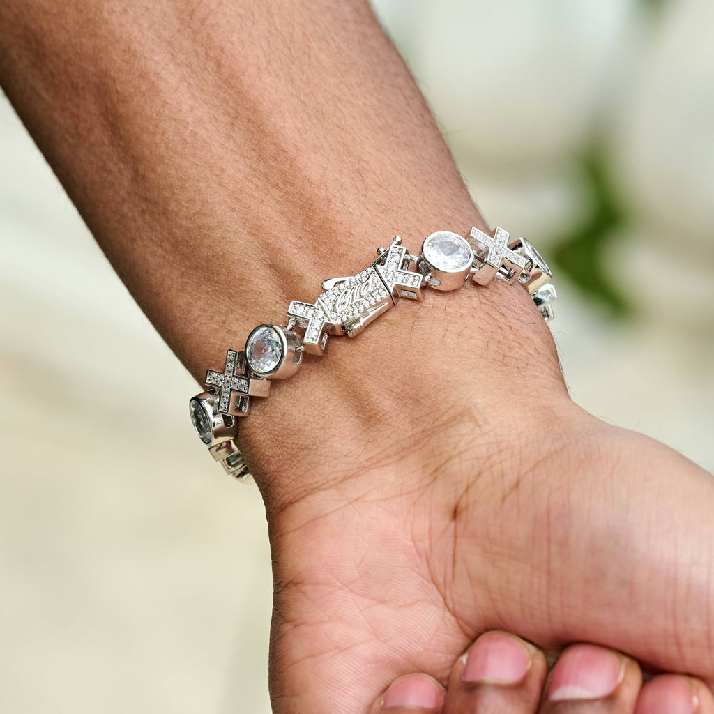 Iced XOXO Tennis Chain Bracelet in White Gold